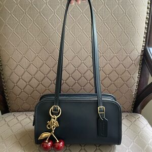 Coach Black Leather Swing Zip Shoulder Bag (Cherry Charm Included)